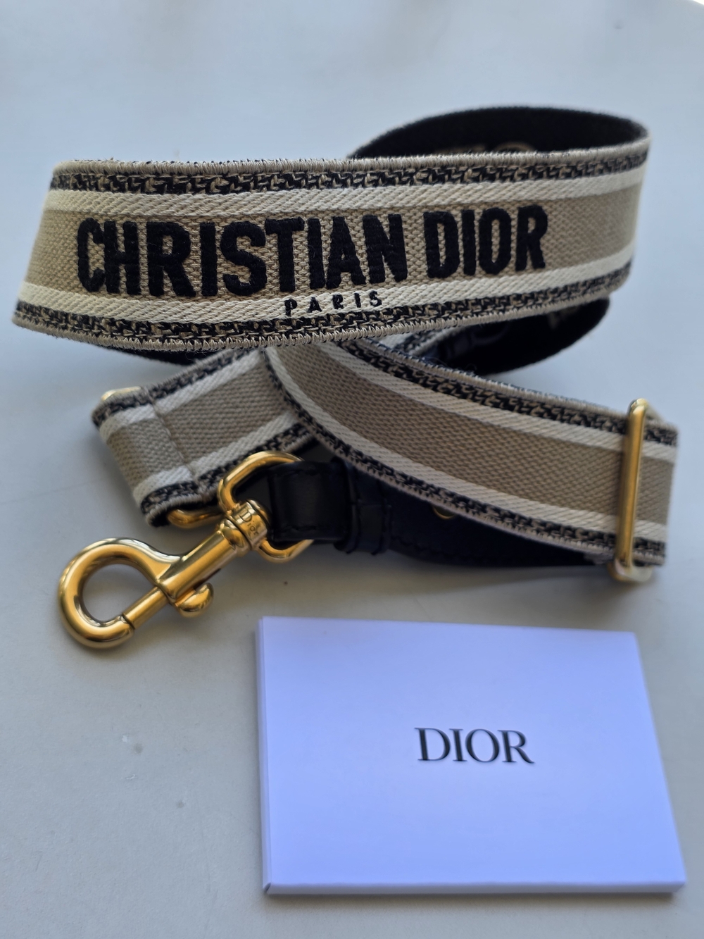 Dior Beige and Black Embroidered Christian Dior Strap with Gold Hardware